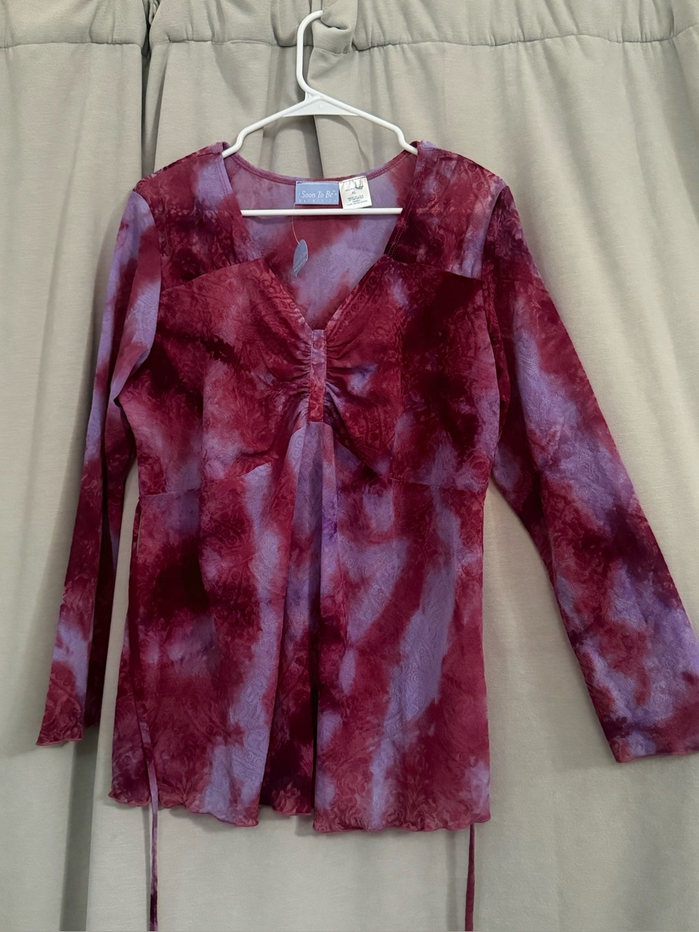 Vintage Y2K Soon To Be Tie Dye Mesh Overlay Blouse Top Pink Purple Women's XL
